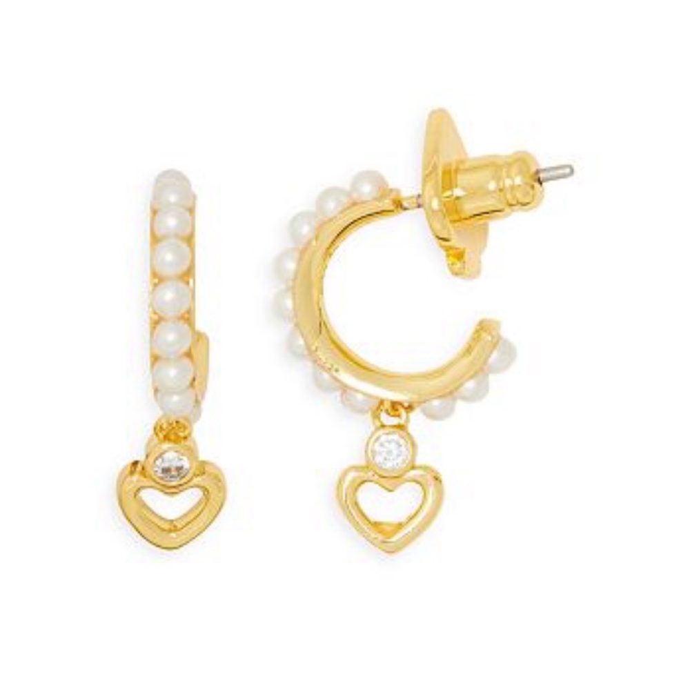 $58 Kate Spade Shining Spade Huggie Heart Hoop Earrings in gold